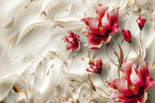 Fototapeta 3D wallpaper for home interior classic decorations background Flowers Classic, 3D wallpaper for home interior, Ai generated