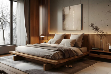 Cozy modern bedroom interior with natural light