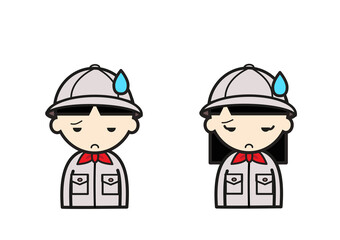 困った顔のボーイスカウトのこどもたち