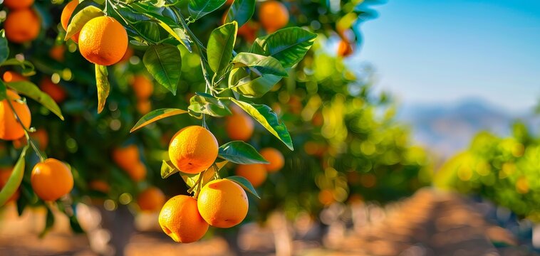 A citrus tree with oranges hanging from it.