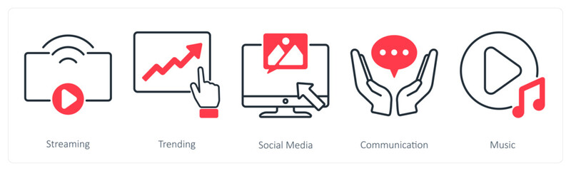 A set of 5 Social Media icons as streaming, trending, social media