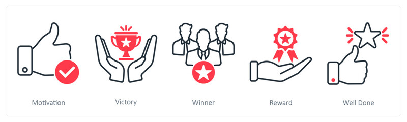 A set of 5 Success icons as motivation, victory, winner