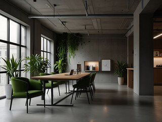 Obraz premium Minimalistic concrete coworking office interior
