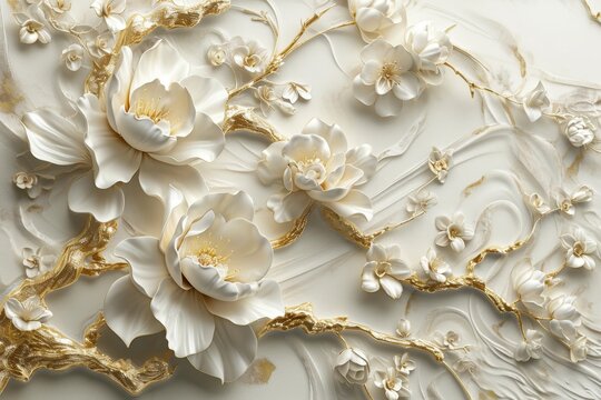Fototapeta 3D wallpaper for home interior classic decorations background Flowers Classic, 3D wallpaper for home interior, Ai generated
