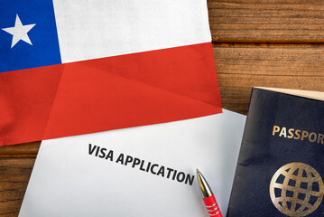 Visa application form, passport and flag of Chile	