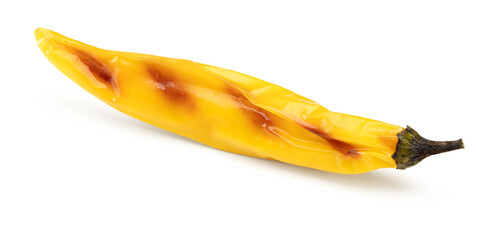 grilled yellow hot chili peppers isolated on white background. clipping path