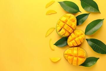 mango fruit over orange background with copy space