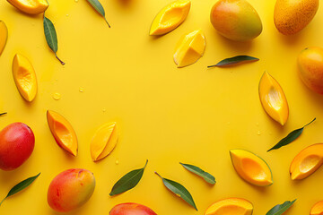 mango fruit pieces over orange background