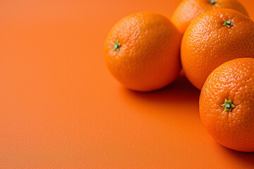close up of oranges on the orange background with copy space