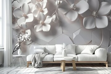 Living room wallpaper, High quality Hexagon rendering decorative mural wallpaper illustration, 3D flower Living room wallpaper, Ai generated