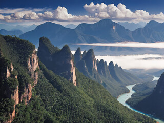 Mountains famous tourism scenery, top view