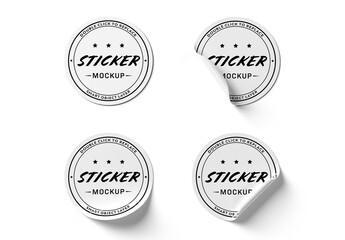 Set Of 4 Isolated Curled Stickers Mockup