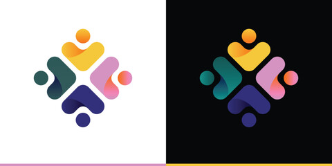 global community logo, abstract 4 people group icon, family children teenager social support, human resource company, business partnership team teamwork people networking connect cooperation logotype