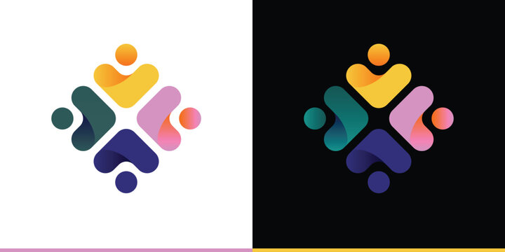 global community logo, abstract 4 people group icon, family children teenager social support, human resource company, business partnership team teamwork people networking connect cooperation logotype