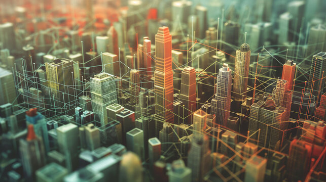 A creative representation of a neural network as a sprawling cityscape, symbolizing the architecture of social media AI  - Powered by Adobe
