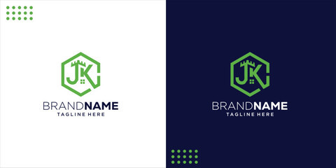 Creative letter JK CASTLE Hexagon logo unique idea, Design Inspiration, Illustration, Vector