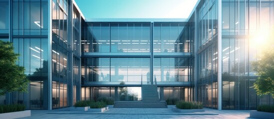 business building architectural illustration with 3d render background - Powered by Adobe