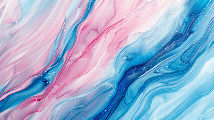 Abstract watercolor painting with pastel blue and pink lines, close-up view 