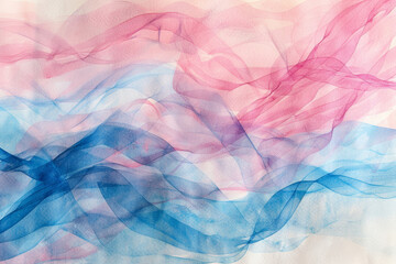 Fototapeta premium Abstract watercolor painting with pastel blue and pink lines, textured paper background 
