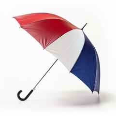 An inventive red, white, and blue umbrella open isolated on a white background 