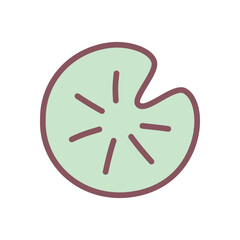 Obraz premium Cute lotus leaf icon. Hand drawn illustration of a green lily pad leaf isolated on a white background. Vector 10 EPS. 