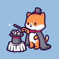 Obraz premium Vector Cute Cartoon Magician Cat Illustration