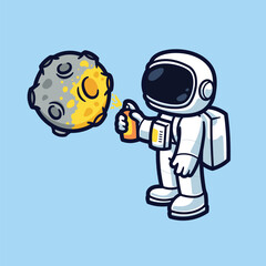 Vector Cute Cartoon Illustration of Astronaut and Moon