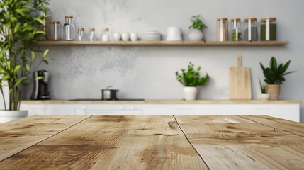 Wooden table mockup kitchen background in 3d without backoground