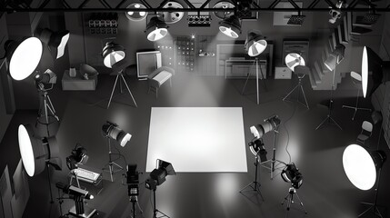 entertainment industry flat design top view studio animation Black and White