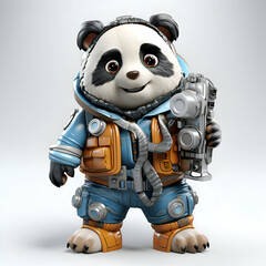 3D Render of a panda astronaut with suit and gas mask