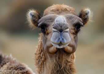 Close-up Portrait of a Camel with Soft Background in Natural Habitat