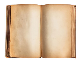 Old blank open book isolated on transparent background. 