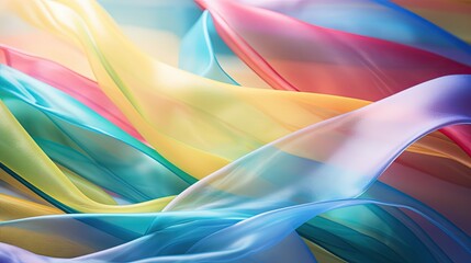 Macro shot of colorful ribbons waving in the wind