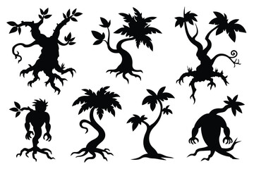 Set of jungle lianas black Silhouette Design with white Background and Vector Illustration on white background
