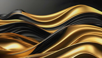 Dynamic Duality - Black and Gold Abstract Wave Sculpture