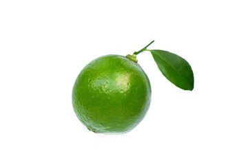 Limes with leaves isolated on white.