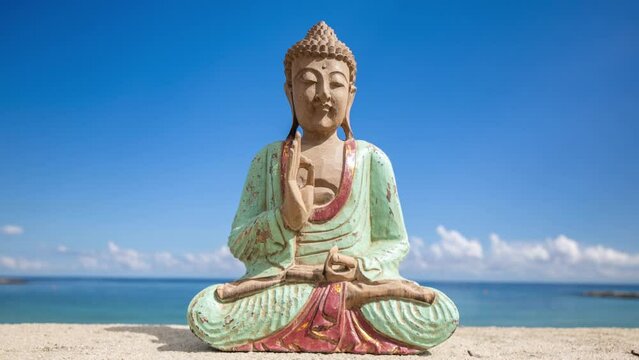 A buddha statue on a beach
