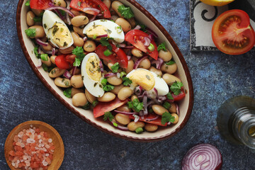 A bowl with Piyaz salad - traditional dish of Turkey	
