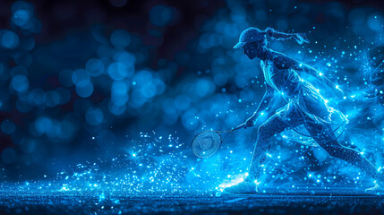 Digital badminton player in dynamic motion
