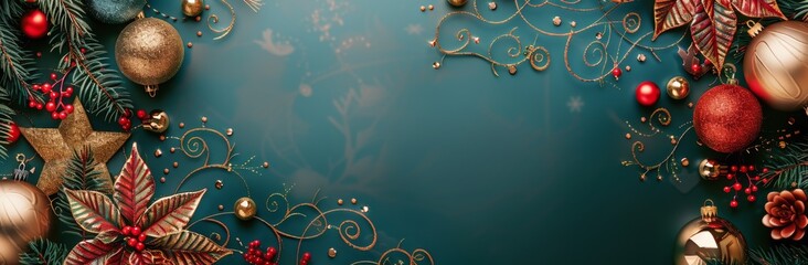 Festive Christmas Background With Red and Gold Decorations