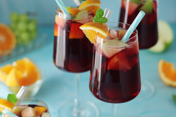 Glasses with traditional Spanish drink Sangria	