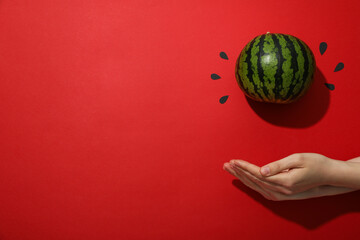 Ripe, juicy watermelon on a red background