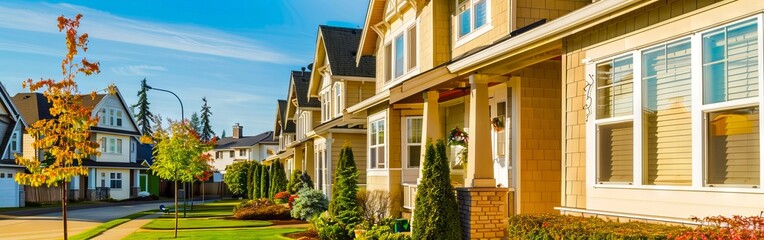A row of houses in a suburban neighborhood.