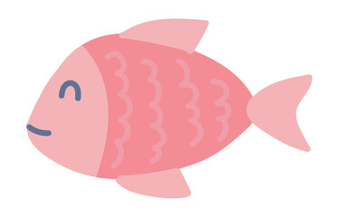 Cute red fish in flat design. Tropical underwater animal, swimming fish. Vector illustration isolated.