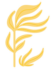 Orange algae with leaves in flat design. Underwater grass, aquarium seaweed. Vector illustration isolated.