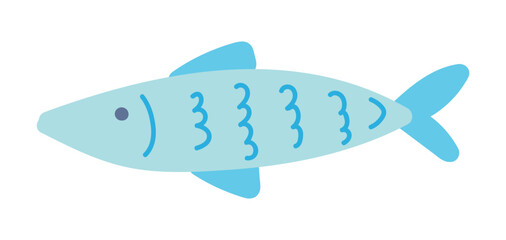 Cute herring fish in flat design. Atlantic underwater blue sardine. Vector illustration isolated.