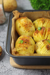 Hasselback potatoes - typical Swedish cuisine	