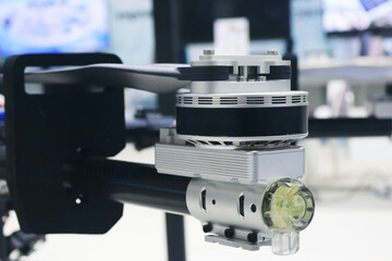Close-up drone propeller motor system.