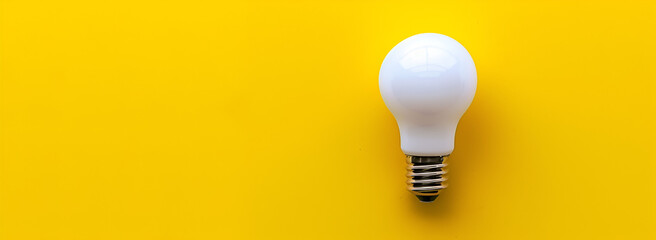 White LED Bulb on Yellow Background, Isolated White LED Bulb on Plain Yellow

