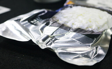 Close-up space food packaging technology.